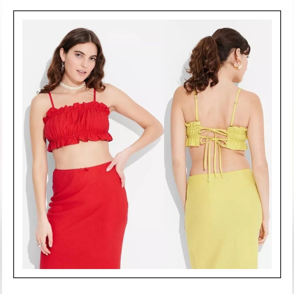 Wild Fable Ruffled Cropped Tie-Back Bralette Top and Skirt